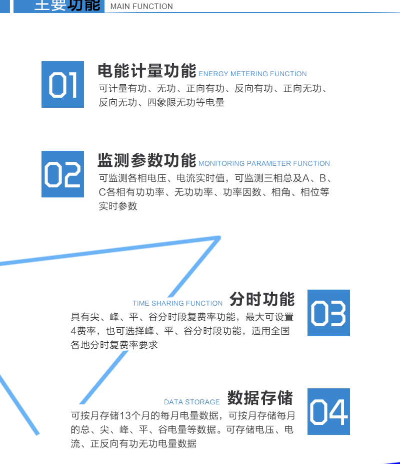 技术参数
标准参比电压（V）：3×57.7/100，3×220/380
标准电流（A）：3×0.3，3×1，3×1.5，3×5，3×10，3×15，3×20
最大电流（A）：不大于100，且不大于标准电流的12倍
标准参比频率（Hz）：50
外形尺寸（mm）：290×170×85（长×宽×厚）
安装尺寸（mm）：240（256）×150