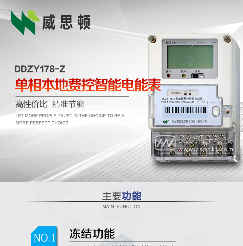 烟台威思顿DDZY178-Z单相本地费控智能电能表（载波）