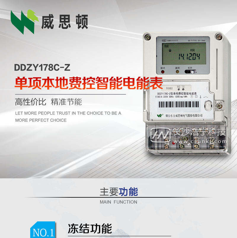 烟台威思顿DDZY178C-Z 单项本地费控智能电能表（载波/CPU卡）